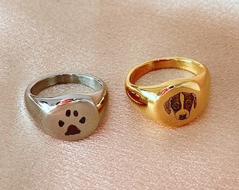 personalized rings, rings with paws & portrait engraving, keepsake dog, cat, gift ideas