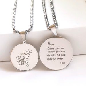 Collar manuscrito para hombre, collar con tu propia letra o dibujo, collar dibujo infantil, collar hombre personalizado, regalo papá