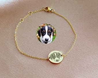 Pulsera personalizada con retrato de mascota• Pulsera de grabado de mascotas• Joyería conmemorativa de mascotas, regalo personalizable