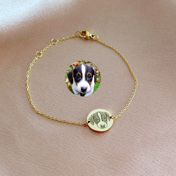 Pulsera personalizada con retrato de mascota• Pulsera de grabado de mascotas• Joyería conmemorativa de mascotas, regalo personalizable