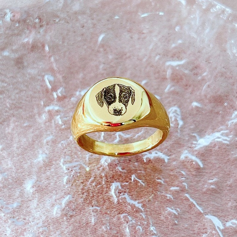 personalisierte ringe, Ringe mit Pfoten & Portrait Gravur, andenken Hund ,Katze, geschenk ideen Bild 3