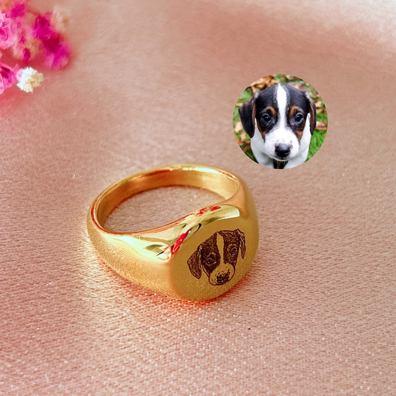 personalisierte ringe, Ringe mit Pfoten & Portrait Gravur, andenken Hund ,Katze, geschenk ideen Bild 2