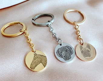 Personalized Pet Portrait Keychain, Pet Engraved Keychain ,Pet Keepsake, Personalized Gift