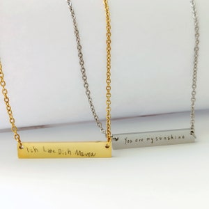 Personalized necklace, handwriting necklace, bar necklace with your own handwriting, personalized necklace in gold, rose gold, silver