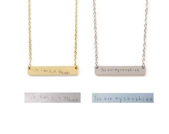 Collar personalizado, collar de escritura a mano, collar de barra con letra propia, collar personalizado en oro, oro rosa, plata