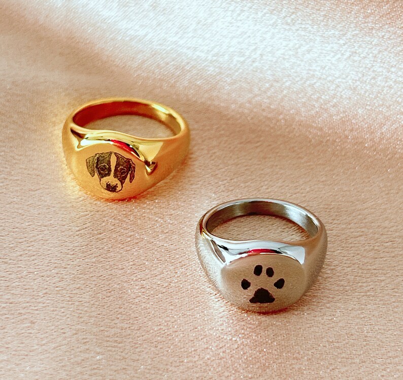 personalisierte ringe, Ringe mit Pfoten & Portrait Gravur, andenken Hund ,Katze, geschenk ideen Bild 4