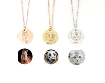 Personalized Pet Portrait Necklace • Pet Engraved Necklace • Pet Memorial Jewelry Personalized Gift