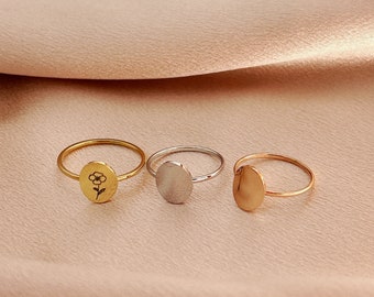 Personalized rings with birth flower engraving