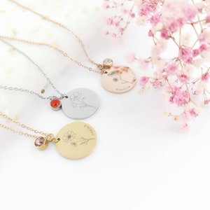 Personalisierte Geburtsblumen Kette mit Name & Datum Gravur und Geburtsstein Ideales Geschenk für besondere Anlässe Bild 1