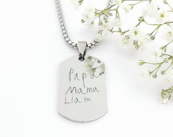 military necklace, army necklace, handwriting necklace for men, necklace with children's drawing, necklace men personalized