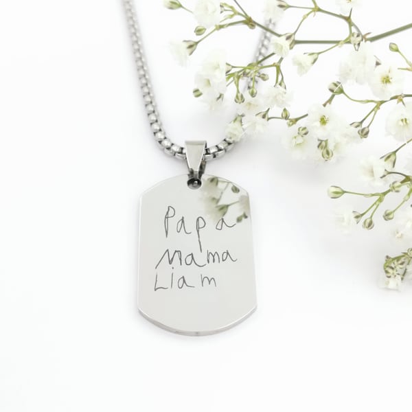 Militär Halskette, Army Kette, Handschrift kette für Männer, Kette mit Kinderzeichnung, Kette Männer personalisiert