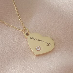 Collar de escritura a mano, collar de corazón para mamá, collar de corazón personalizado con grabado, en oro, plata y rosa, collar con colgante de corazón,