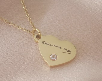 Handwriting necklace, heart necklace for mom, heart necklace personalized with engraving, in gold, silver & rosé, necklace with heart pendant,