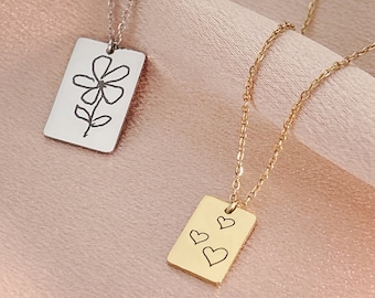 Gepersonaliseerde rechthoekige ketting met handschrift of kindertekening - ideaal kerstcadeau