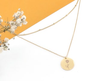 Set di collane a strati di 2 collane a strati corti e lunghi -Collana di fiori di nascita personalizzata