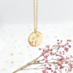 Personalisierte Geburtsblumen Kette mit Name & Datum Gravur und Geburtsstein Ideales Geschenk für besondere Anlässe Bild 3