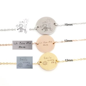 Pulsera personalizada, pulsera con grabado de escritura a mano, pulsera con dibujo infantil, pulsera de mujer