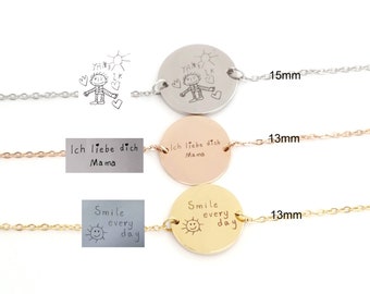 Bracelet personalized, bracelet with handwriting engraving, bracelet children's drawing, bracelet ladies