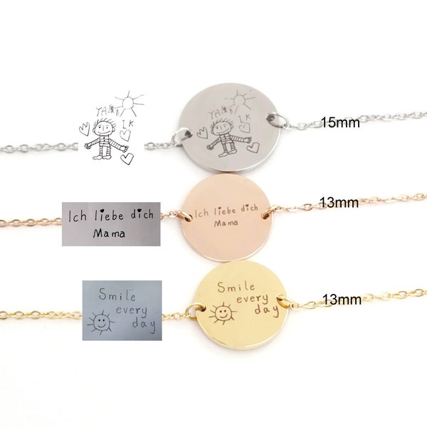 Bracelet personnalisé, bracelet avec gravure manuscrite, bracelet dessin pour enfants, bracelet dames