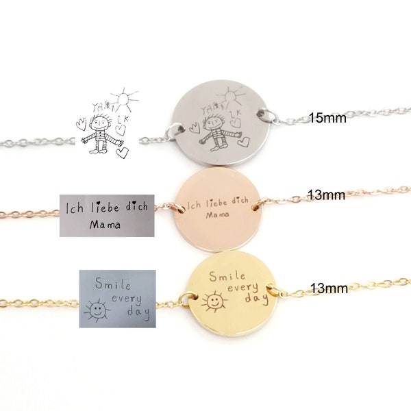 Bracelet personalized , bracelet with handwriting engraving , bracelet children's drawing ,bracelet ladies