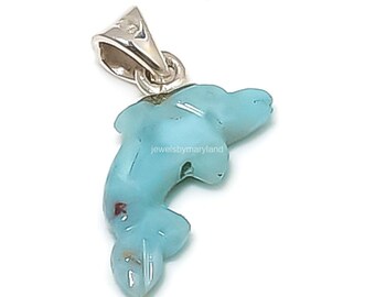 Colgante de delfín azul de larimar, joyería bohemia de plata de ley 925