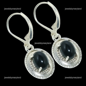 Natural Black Onyx Earrings, Black Gemstone Earrings, Drop & Dangle Earrings, 925 Sterling Silver Jewelry, Wedding Gift, Earrings For Wife