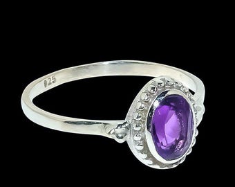 Natuurlijke amethistringen, gefacetteerde paarse amethist edelsteenring, 925 sterlingzilveren sieraden handgemaakte ring, cadeau voor beste vriend