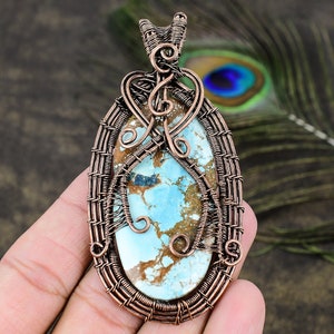 Handcrafted Natural Tibetan Turquoise Wire Wrap Pendant, Gemstone Pendant, Blue Pendant, 10k Copper Jewelry, Wedding Gift, Pendant For Bride