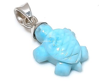 Colgante de larimar azul tortuga, joyería bohemia de plata de ley 925