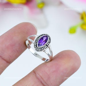 Elegant Amethyst Ring, Purple Gemstone Ring, Band Ring, 925 Sterling Silver Jewelry, Birthday Gift, Ring For Love