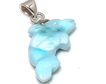 Colgante artesanal de delfín de larimar, piedra preciosa azul, joyería de plata de ley 925