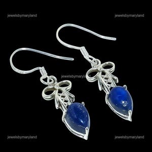 Elegant Lapis Lazuli Earrings, Blue Gemstone Earrings, Drop & Dangle Earrings, 925 Sterling Silver Jewelry, Wedding Gift, Earrings For Love