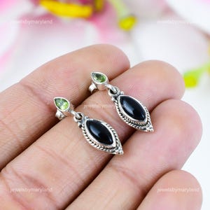 Exquisite Black Onyx Earrings, Black Gemstone Earrings, Drop & Dangle Earrings, 925 Sterling Silver Jewelry, Birthday Gift, Earrings For Her