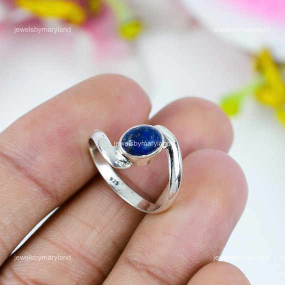 Bague Ancienne En Argent Massif 925 - Jonc Alliance Pierre Bleue - Taille 55 - Fabrication France