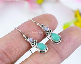 Orecchini pendenti in crisoprasio verde, gioielli artigianali in argento sterling 925