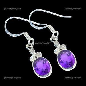 Elegant Amethyst Earrings, Purple Gemstone Earrings, Drop & Dangle Earrings, 925 Sterling Silver Jewelry, Engagement Gift, Earrings For Love