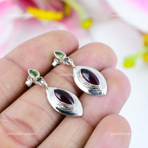 Exquisite Garnet Earrings, Red Gemstone Earrings, Drop & Dangle Earrings, 925 Sterling Silver Jewelry, Anniversary Gift, Earrings For Her