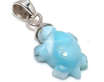 Colgante de larimar azul tortuga, joyería artesanal de plata de ley 925