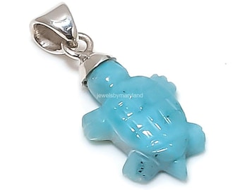Colgante de larimar azul tortuga, joyería de diseño en plata de ley 925