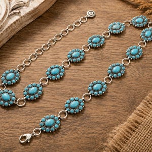 Western Turquoise Small Concho Belt | Burnished Silver Adjustable Cowgirl Belt