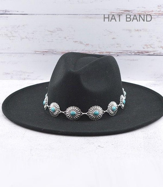 Sterling Silver Conchos with Turquoise Hat Band Black