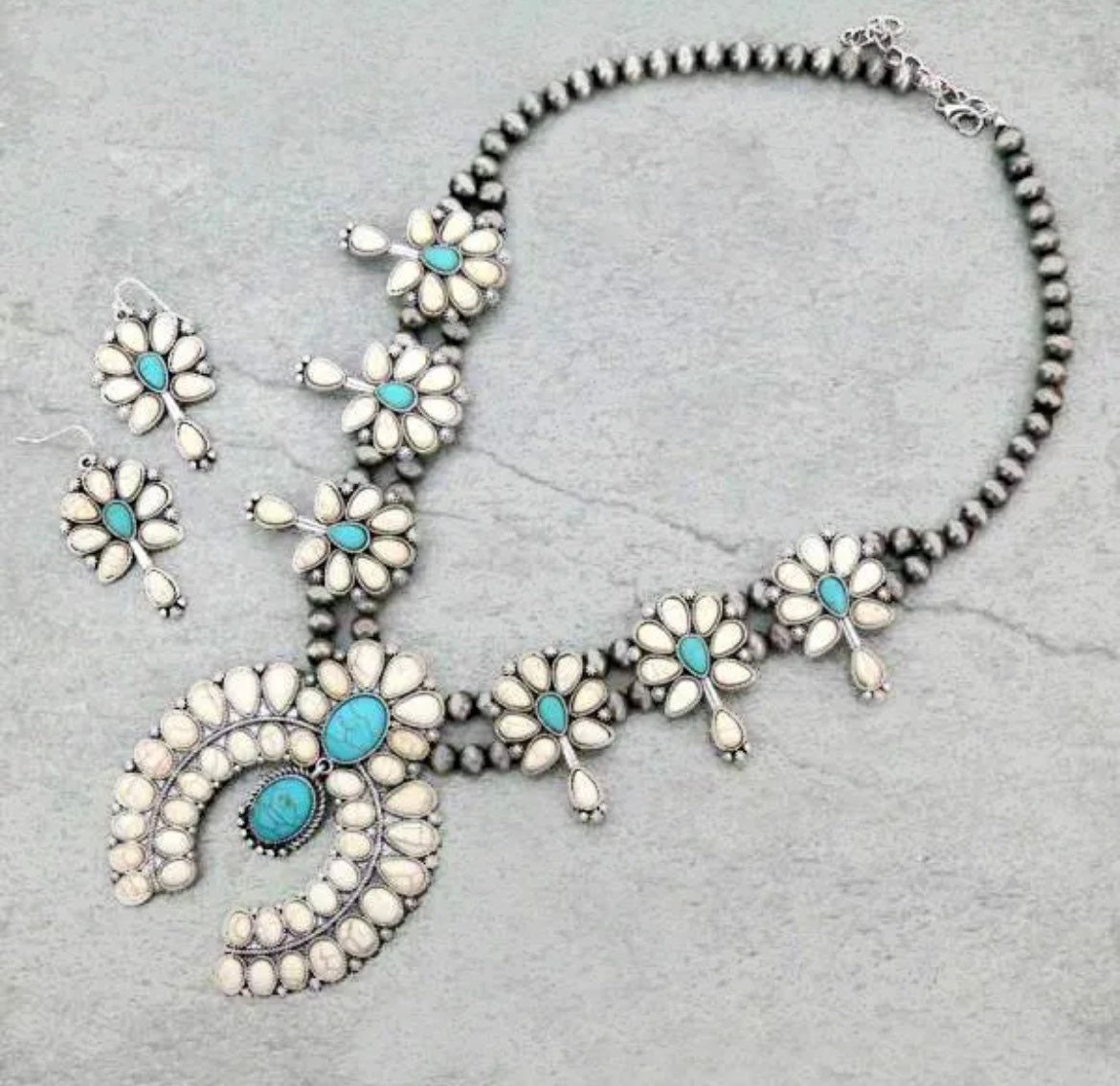 Turquoise Squash Blossom Necklace Set – Ooh La Luxe