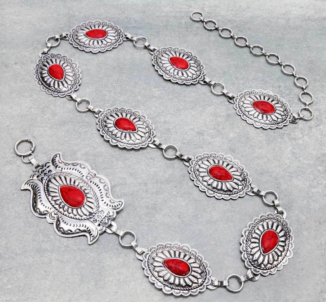 Red Concho Belt Etsy