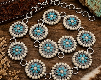 Round Bone Turquoise Western Belt