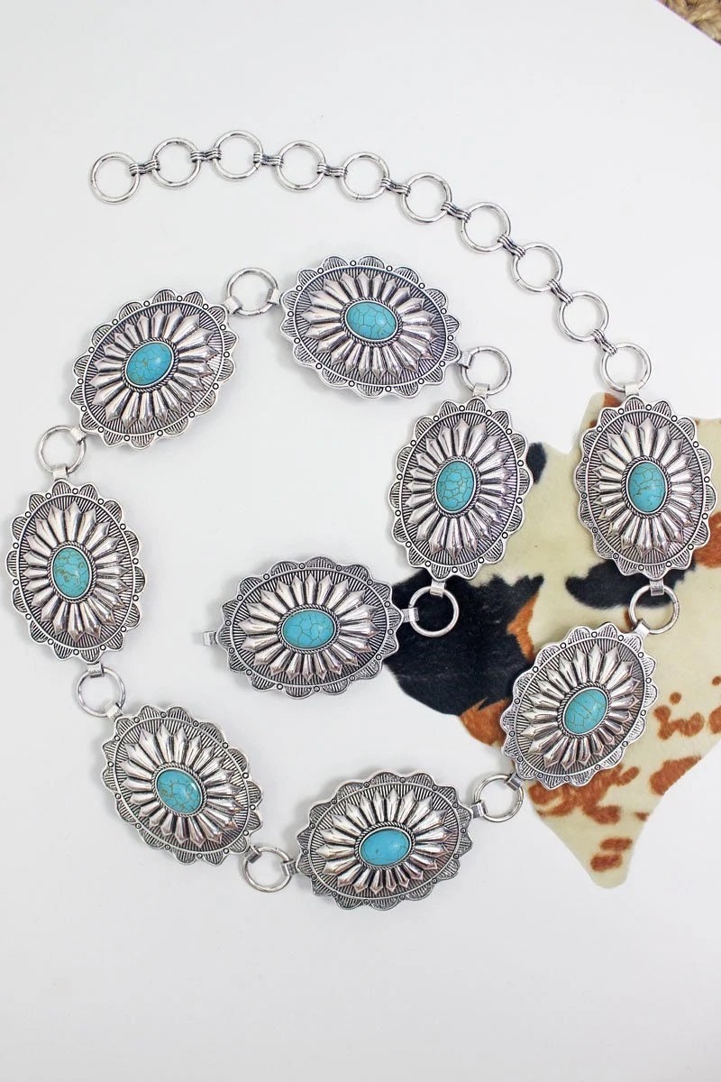 Concho Silver Turquoise Belt - Etsy display picture 2