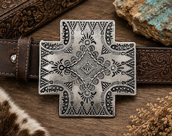 Hebilla de cinturón con cruz estilo western / Hebilla de cinturón plateada estilo suroeste / Hebilla llamativa estilo vaquera / Accesorio bohemio estilo western