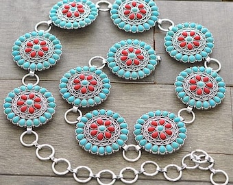 Turquoise Red Concho belt
