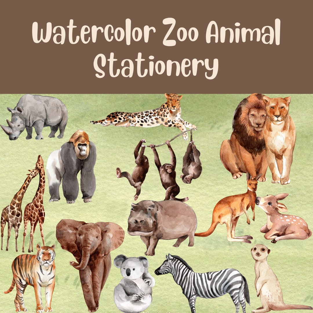 Watercolor Zoo Animal Printable Stationery, Zoo Animals Printable Paper ...