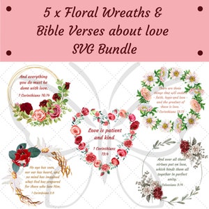 Bible Verse SVG Bundle, Christian Gift, Bible Verse Printable, Scripture Wall Art, Modern Scripture Printable Art, Love Verses, Wreaths