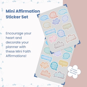 Mini Faith Affirmations Printable Sticker Sheet – 12 Encouraging Christian Quotes for Journaling, Scrapbooking, Bible Study, Planner Use